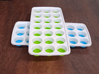 21 Cavity  Up Ice Cube Trays-Easy Release, Flexible Silicone Bottom - Stackable, BPA Free, Food Grade - for Convenient Freezer Ice Making (2 Pc Set)